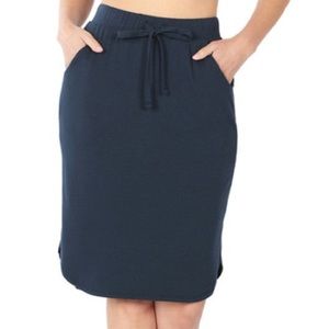 Navy Tulip Hem Skirt